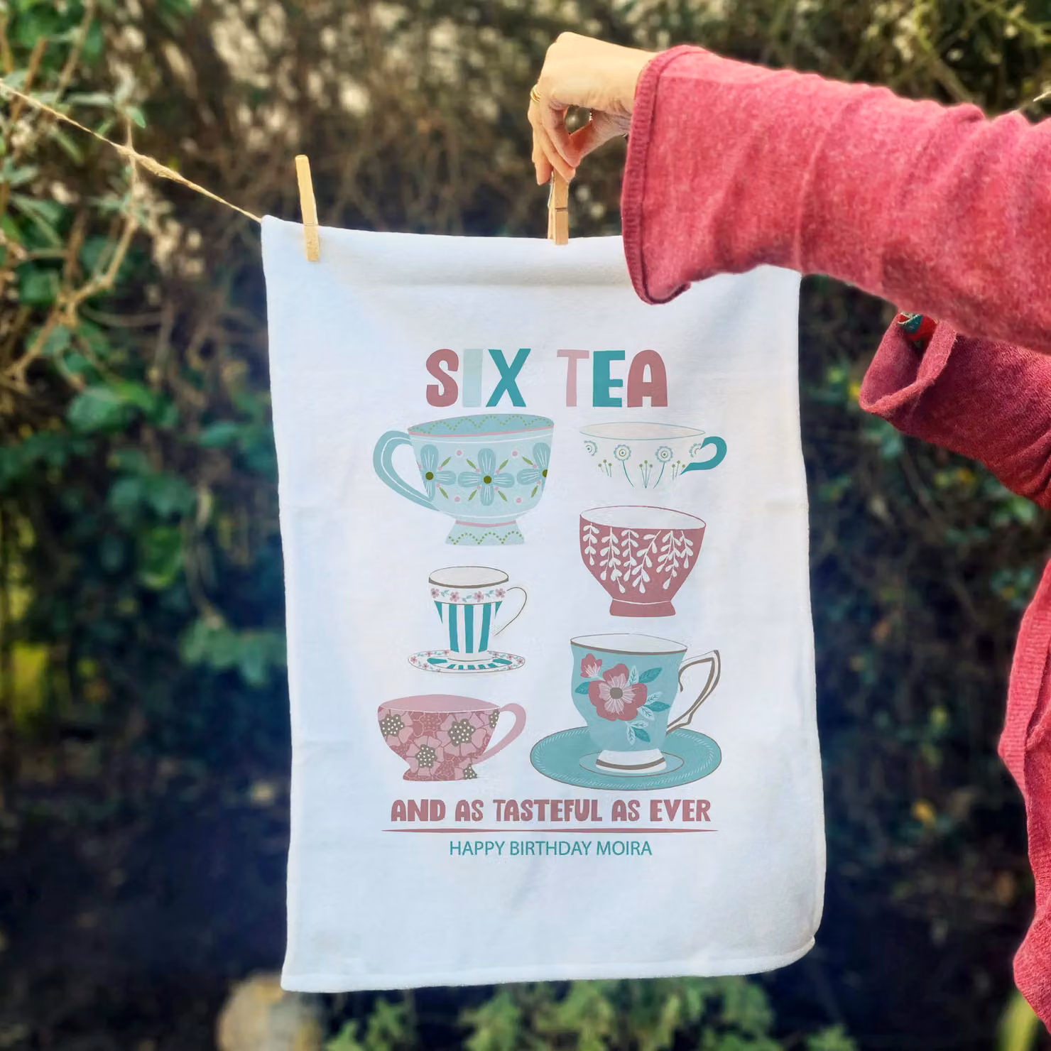 Afewhometruths Personalised Six Tea 60th Birthday Gift Tea Towel in White, W: 60 cm – 2