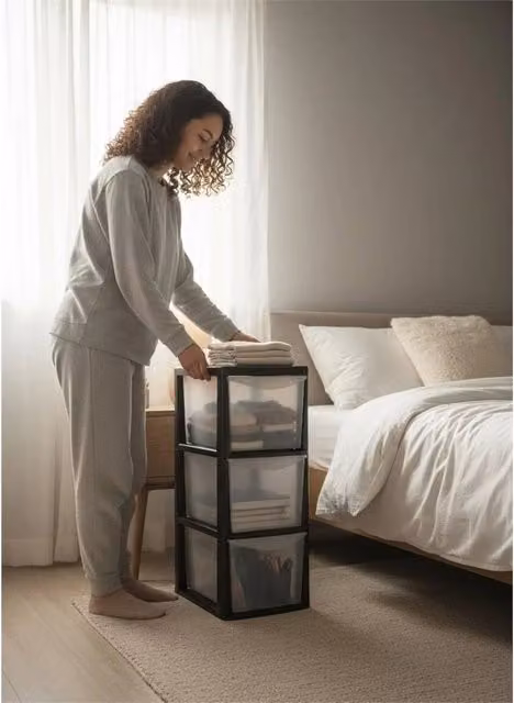 Nordara 3 Tier Black Plastic Compact Vertical A5 Storage Organiser Drawers – 1