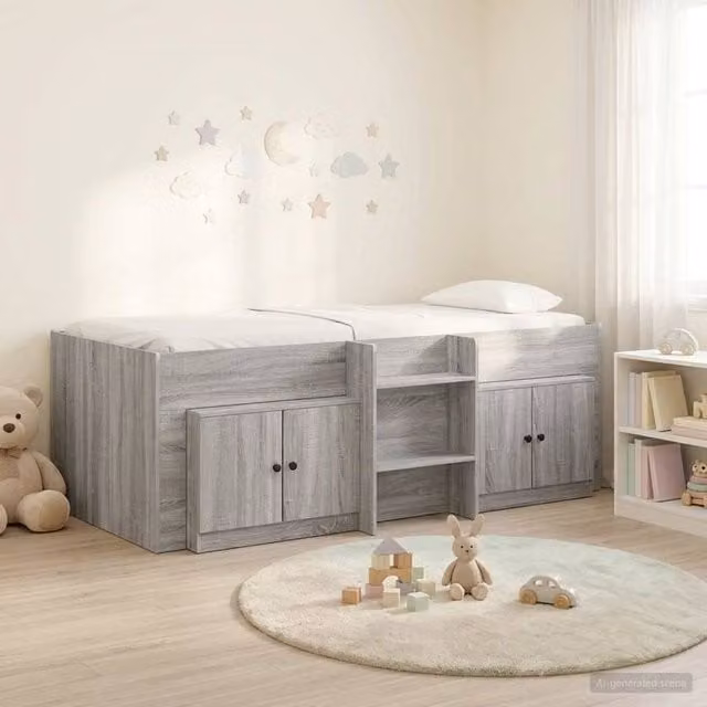 Berkfield Home Loft Bed Frame with Cabinet and Side Compartments in Grey Sonoma Engineered Wood – 1