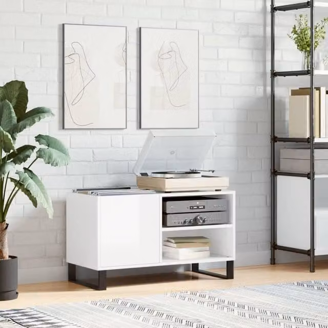 Berkfield Home High Gloss White Record Cabinet W: 85 cm, D: 38 cm, H: 48 cm