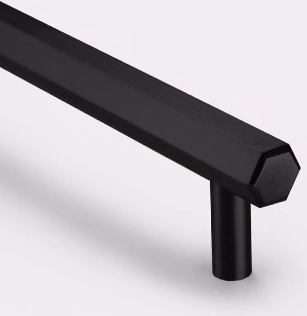 Pushka Home Solid Brass Hexagonal Bar Handle in Matt Black, Hole Centre: 128mm