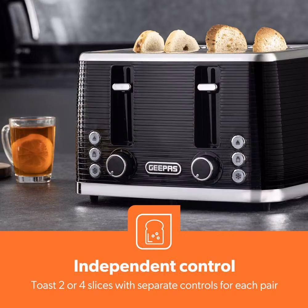 Geepas Linear Kitchen Appliance Set in Black featuring 1.7L Kettle, 4 Slice Toaster and 23L Digital Microwave Oven – 2