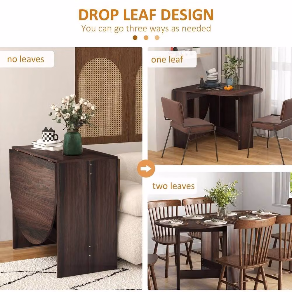 KORVIXA Modern Oval Extendable Kitchen Dining Table in Brown with Drop Leaf and Butterfly Leaf, W/D/H: 100 x 100 x 75 cm – 4