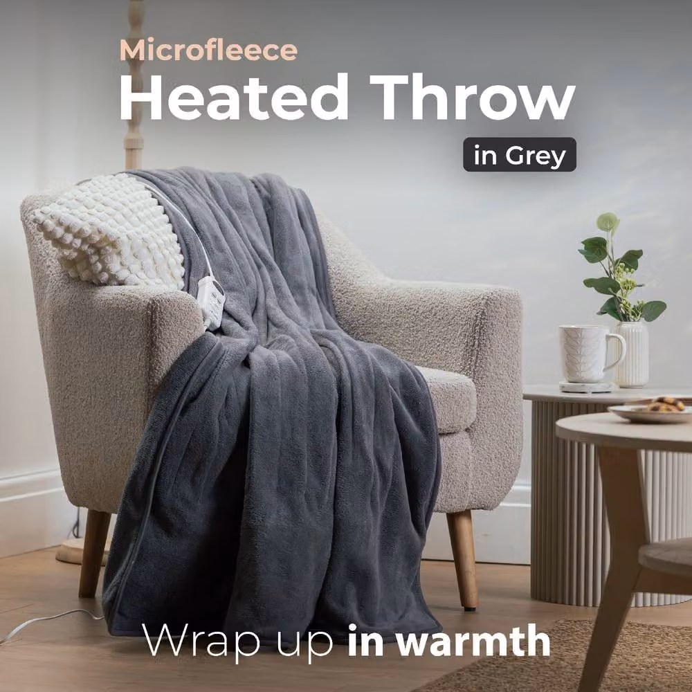 Abode Grey Microfleece Electric Heated Throw with 9 Heat Settings and Auto Shut-off – 2