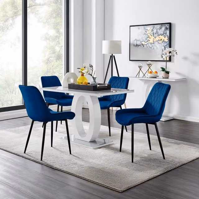 FurnitureboxUK Giovani Grey Glass Rectangular Dining Table and 4 Blue Upholstered Chairs with Black Legs W/D/H: 120 x 70 x 70 cm – 1