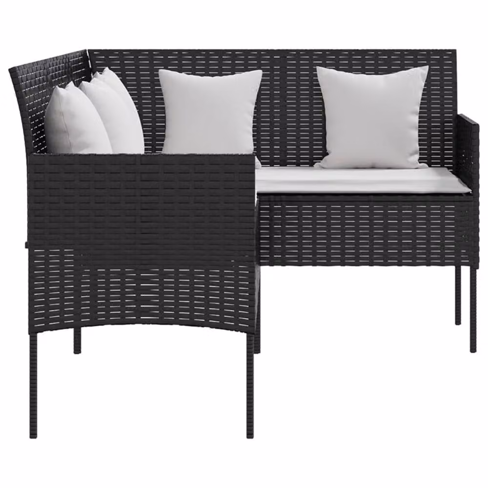 Berkfield Home L-shaped Poly Rattan Sofa with Cushions in Black – 3