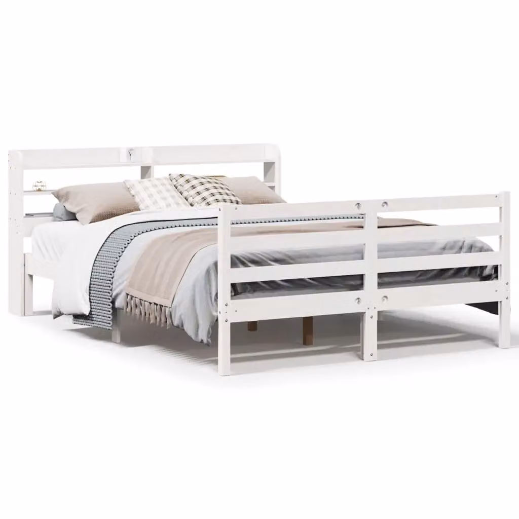 Berkfield Home White Pine Wood Bed Frame with Headboard, W: 140 cm, L: 190 cm – 2