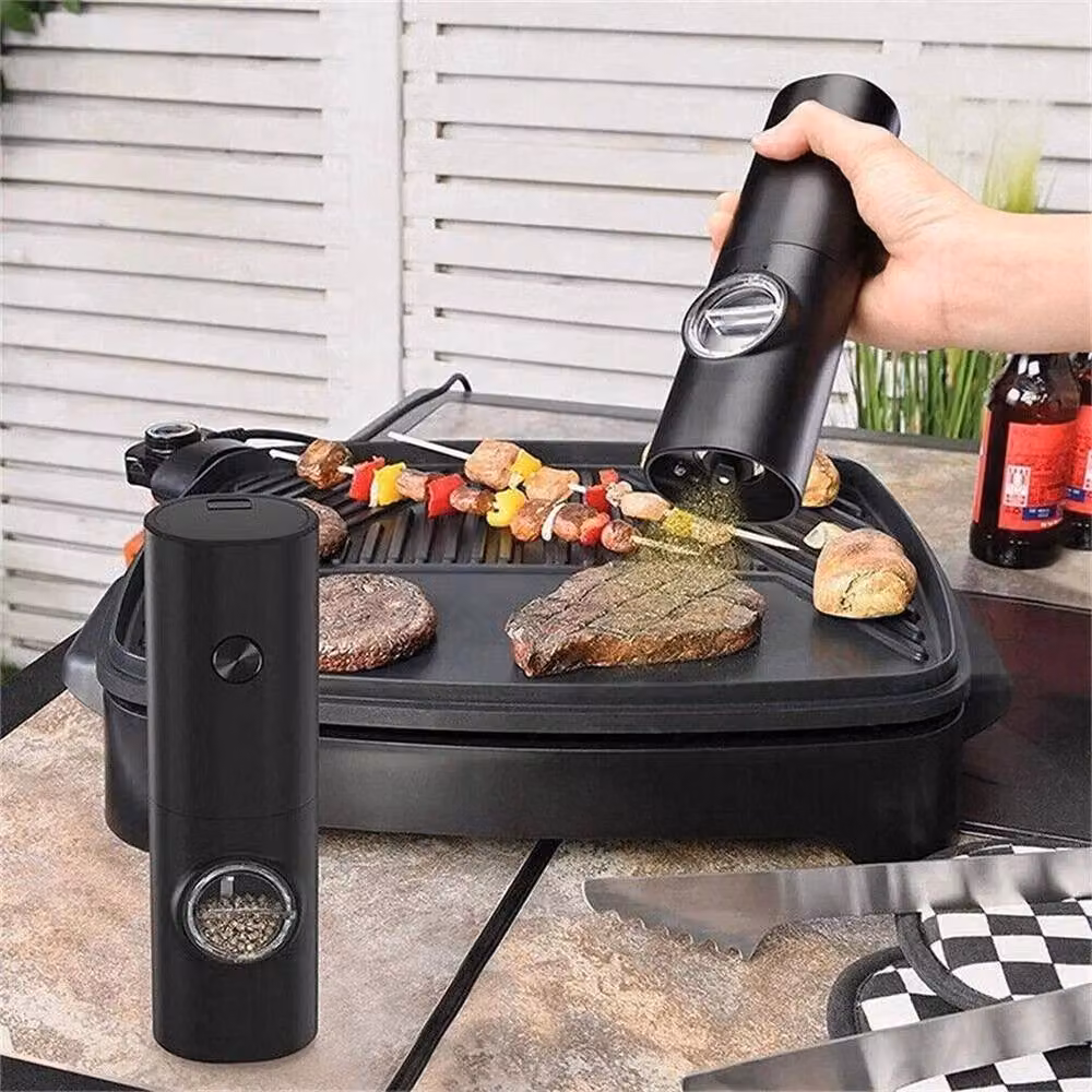 SPETLEK Electric Salt and Pepper Grinder Set, 2-Piece Black Plastic Auto Mill Shakers – 2