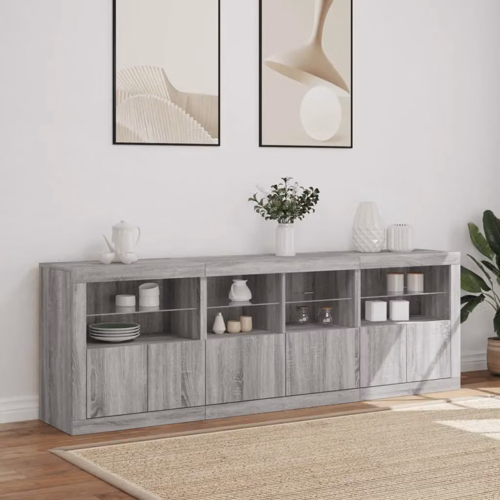 Berkfield Home Modern Sideboard with Integrated LED Lights in Grey Sonoma, W/D/H: 202 x 37 x 67 cm – 4