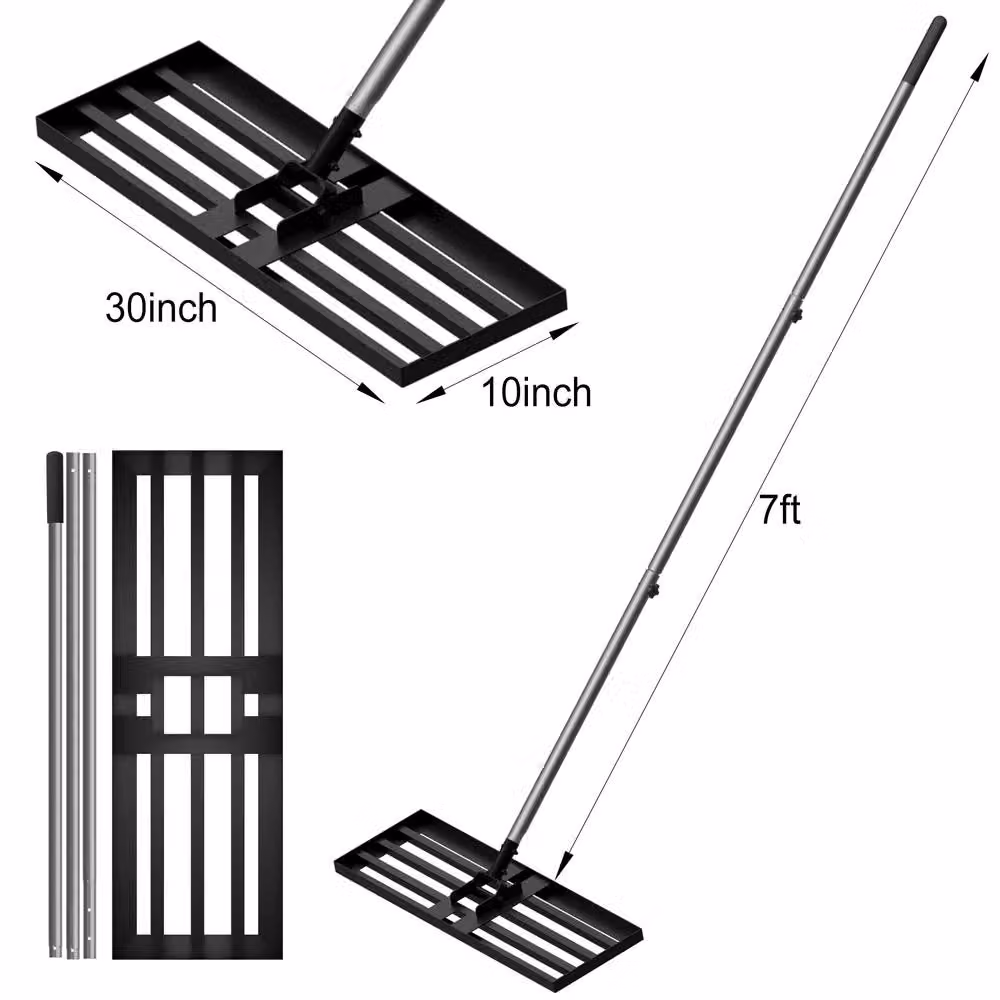 Walensee Heavy Duty Lawn Leveling Rake with Stainless Steel Handle in Black, Medium – 6