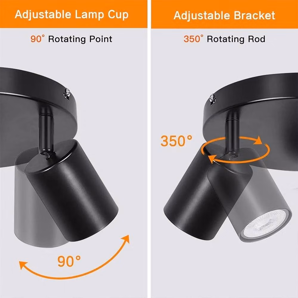 VOGREX Modern 3 Way Black Metal Ceiling Spotlight Lamp with Adjustable GU10 LED Bulbs – 5