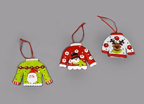 Shatchi 12-Piece Set of Multicolour Ceramic Christmas Tree Hanging Jumper Ornaments Featuring Santa, Snowman and Reindeer Figures – 2