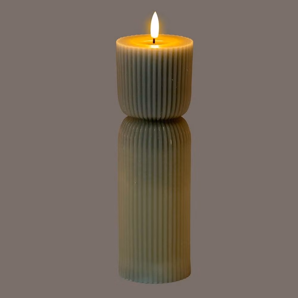 Lemon Pavilion Natural Glow Carved LED Pillar Candle, Grey, H x W x D: 24 x 7 x 7 cm – 2