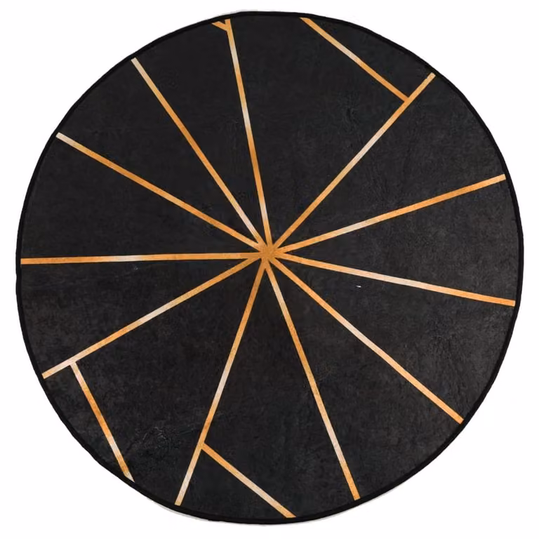 Berkfield Home Washable Round Anti Slip Rug in Black and Gold, Diameter: 120 cm