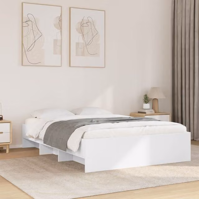 Berkfield Home White Engineered Wood Bed Frame with Side Compartments and Fixed Wood Slats, W/D/H: 140 x 200 cm – 1