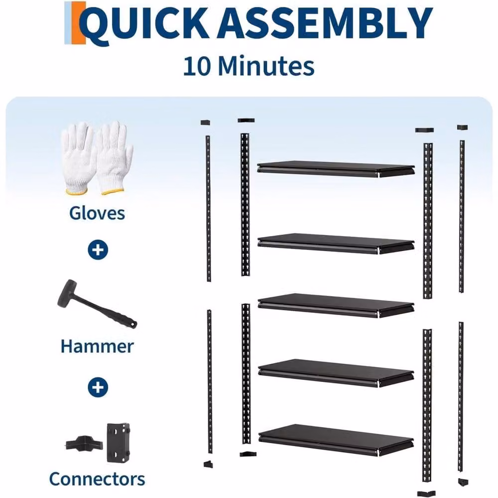 VOGREX 5-Tier Heavy Duty Metal Shelving Unit in Black – 4