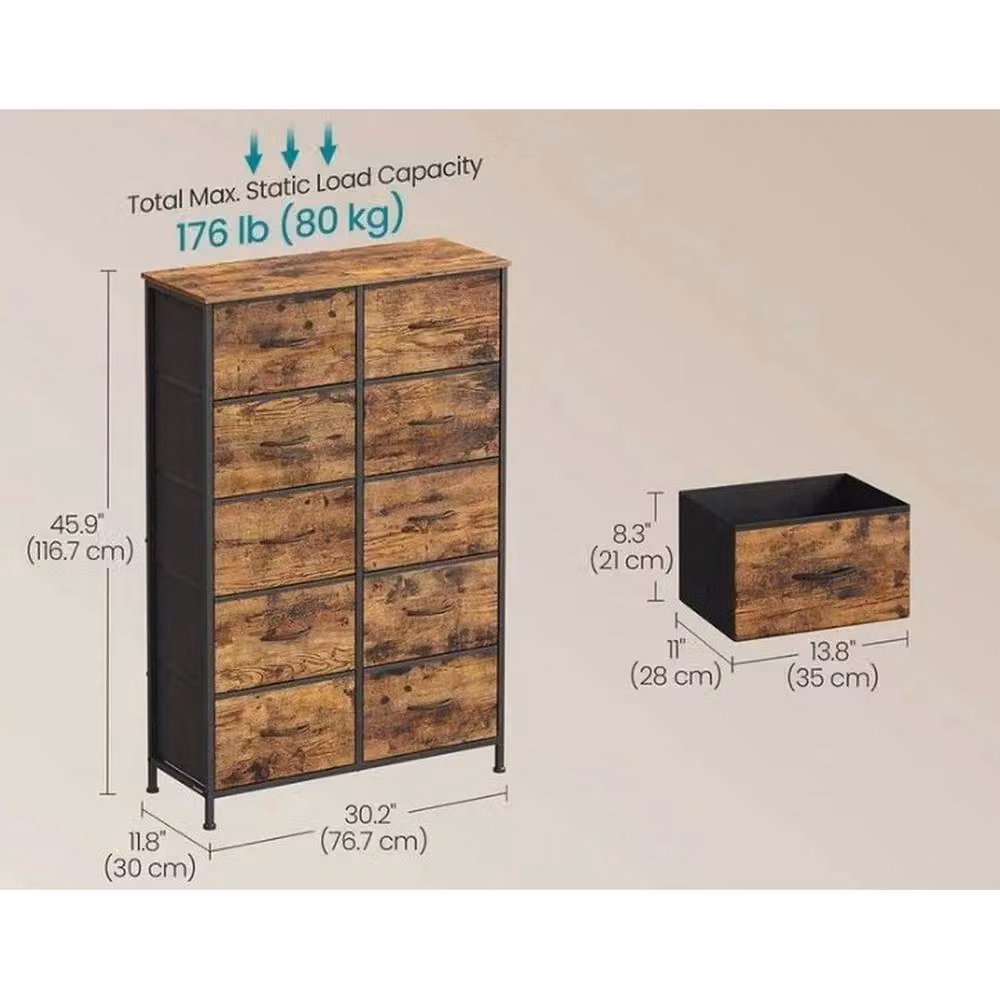 VOGREX Brown 10 Drawer Bedroom Storage Chest with Steel Frame – 3