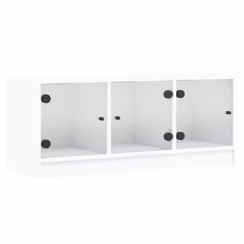 vidaXL TV Cabinet with Glass Doors in White, W/D/H: 102 x 37 x 42 cm