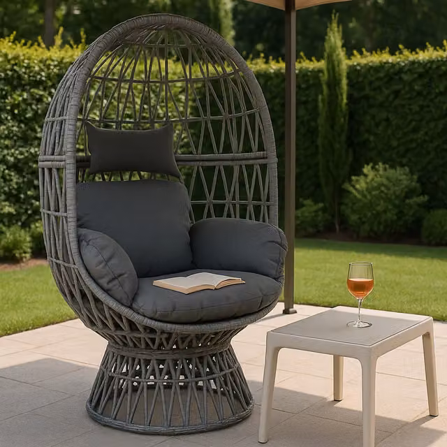 Home Republic Modern Grey Rattan Swivel Seat Chair