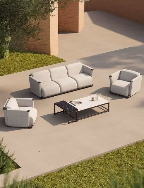 Royalcraft Oryn 5 Seater Garden Lounge Set with Beige Upholstered Cushions and Powder Coated Aluminium Frame