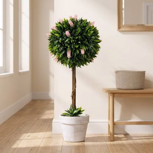 STILVORA Set of 2 Pink and Green Artificial Tabletop Ball Trees, Height: 60 cm