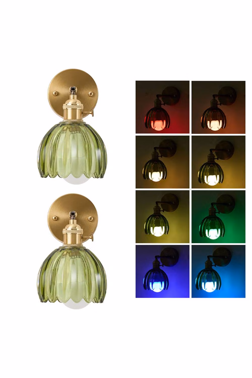Living and Home 2-Piece Rechargeable LED Wall Lamp Set with Remote Control and 8 RGB Colours in Green – 3