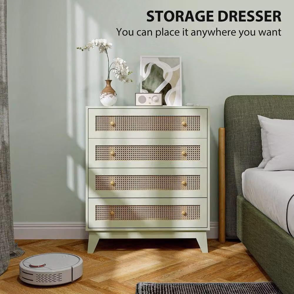 PAWNORA Green Rattan Boho Chest of Drawers – 3