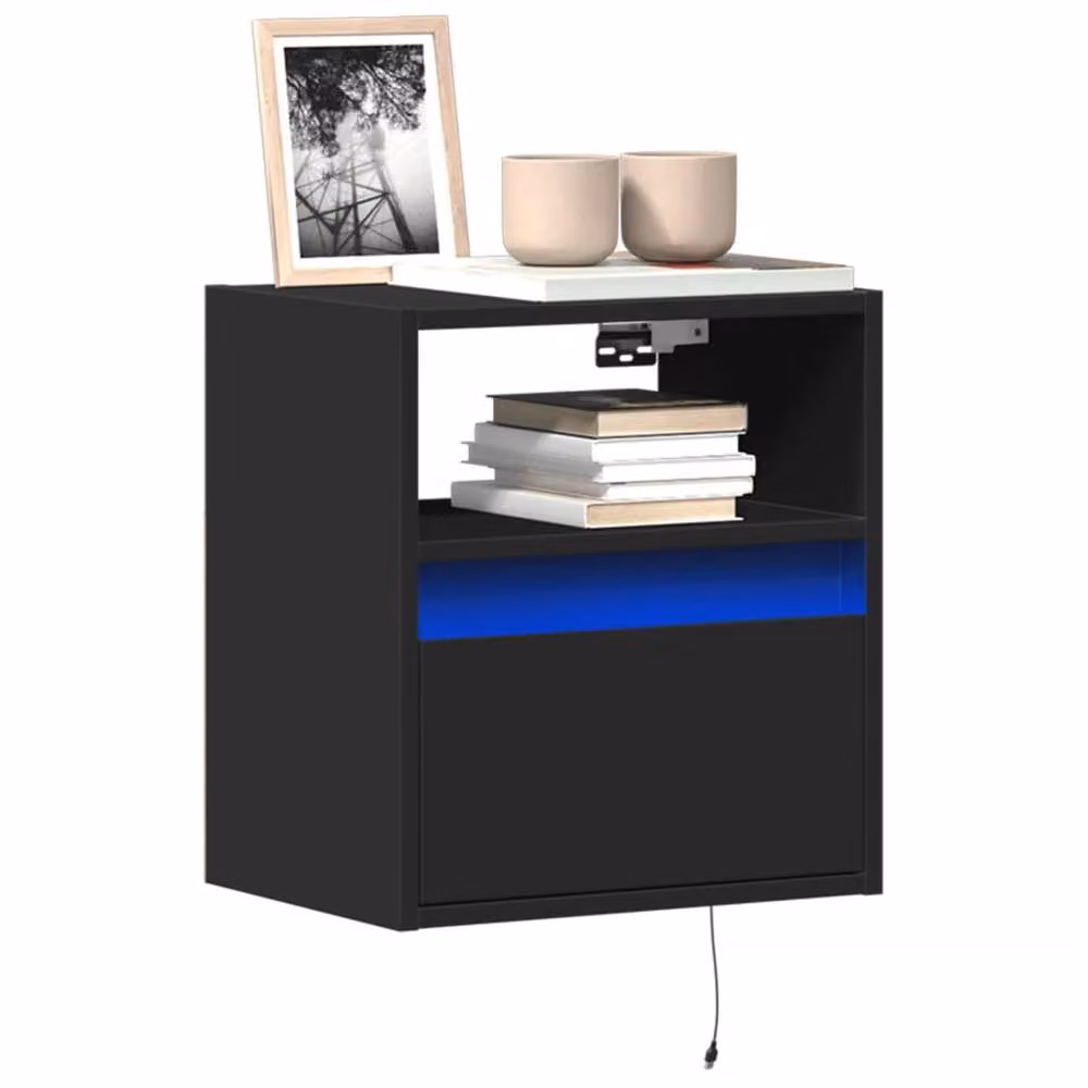 Berkfield Home Set of 2 Modern Black TV Wall Cabinets with LED Lights, W/D/H: 41 x 31 x 45 cm – 2