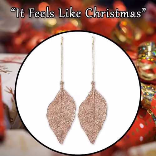 VFM e-Store Rose Gold Glitter Hanging Leaf Christmas Tree Decoration, 22.6 cm – 7