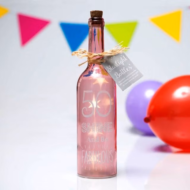 Boxer Gifts SB1250 Light-Up LED 50th Birthday Starlight Glass Bottle, Pink, H 29.5 cm x W 6.7 cm x D 6.7 cm – 1
