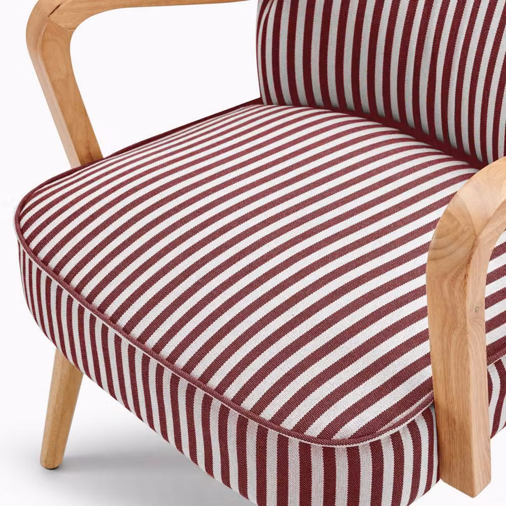 FurnitureboxUK Sylvie Mid-Century Accent Chair in Raspberry Pink Striped Fabric with Oak Effect Rubberwood Legs – 4