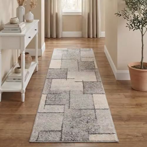 Desire Rugs Rhodes Geometric Modern Runner Rug, Grey, W: 60 cm, L: 220 cm
