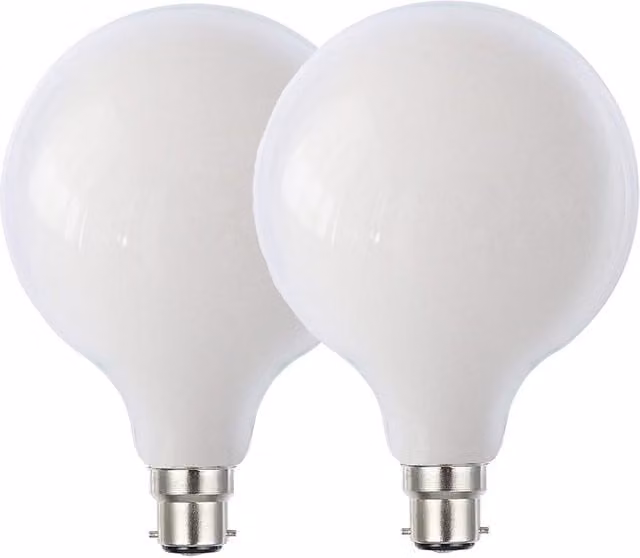 Harper Living 8W G125 B22 Bayonet Cap LED Bulb, Warm White, Opal Finish, Dimmable, Pack of 2