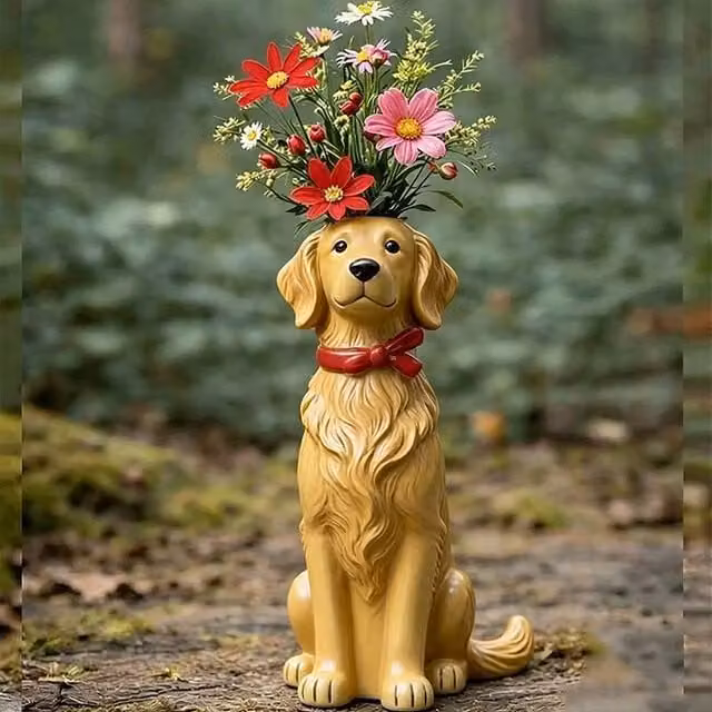 Quipulse Style 1 Cute Dog Shaped Decorative Flower Vase in Yellow and Multicolour Plastic