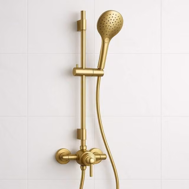 Bathroom Kingdom Conwy Brushed Brass Traditional Thermostatic Shower Set with Hand Shower in Gold