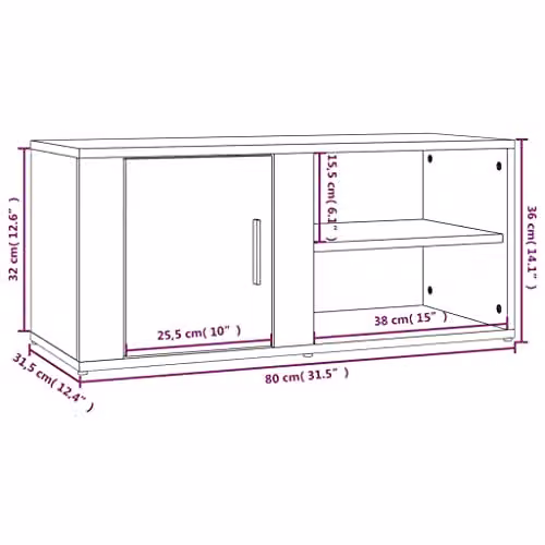 vidaXL Set of 2 Modern TV Cabinets in Grey Sonoma, W/D/H: 80 x 31.5 x 36 cm – 3