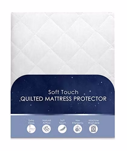 Velosso Hypoallergenic Quilted Microfibre Mattress Protector, White, W/D/H: 180 x 200 x 35 cm