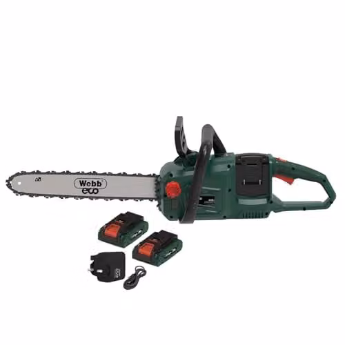 Webb 40V Brushless Chainsaw with 2 x 4Ah Rechargeable Batteries and Charger, Green