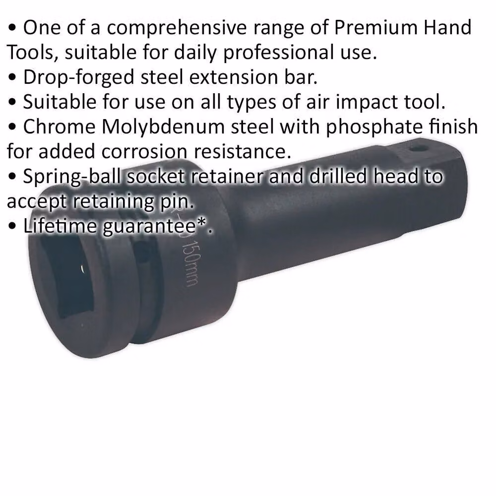 Loops 150mm Stainless Steel Impact Extension Bar with 1 inch Square Drive and Spring-Ball Socket Retainer in Black – 2