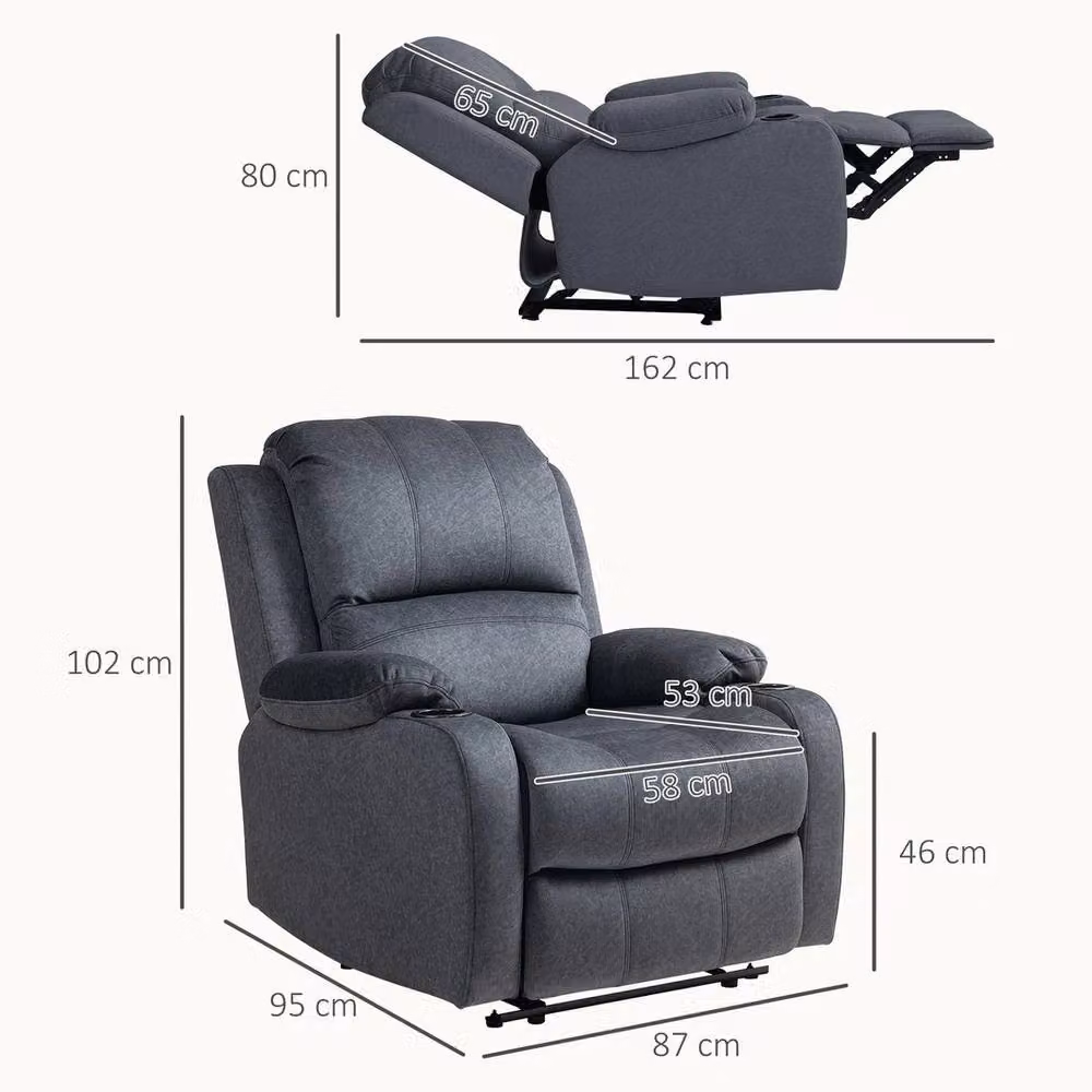 FORGEVIO Recliner Armchair in Dark Grey with Microfibre Fabric and Foam Padding – 2