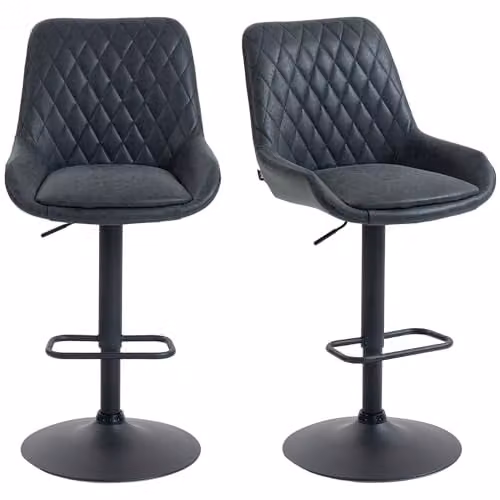 HOMCOM Set of 2 Black Synthetic Leather Swivel Bar Stools with Height Adjustment