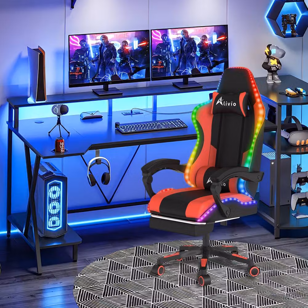 Alivio Red Synthetic Leather Gaming Chair with Wireless App Control, Height Adjustment and 360 Degree Swivel – 3