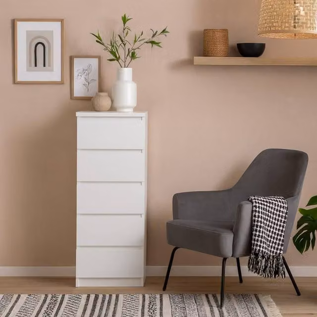 Wyld Haus Budapest White Narrow 5 Drawer Chest of Drawers – 1