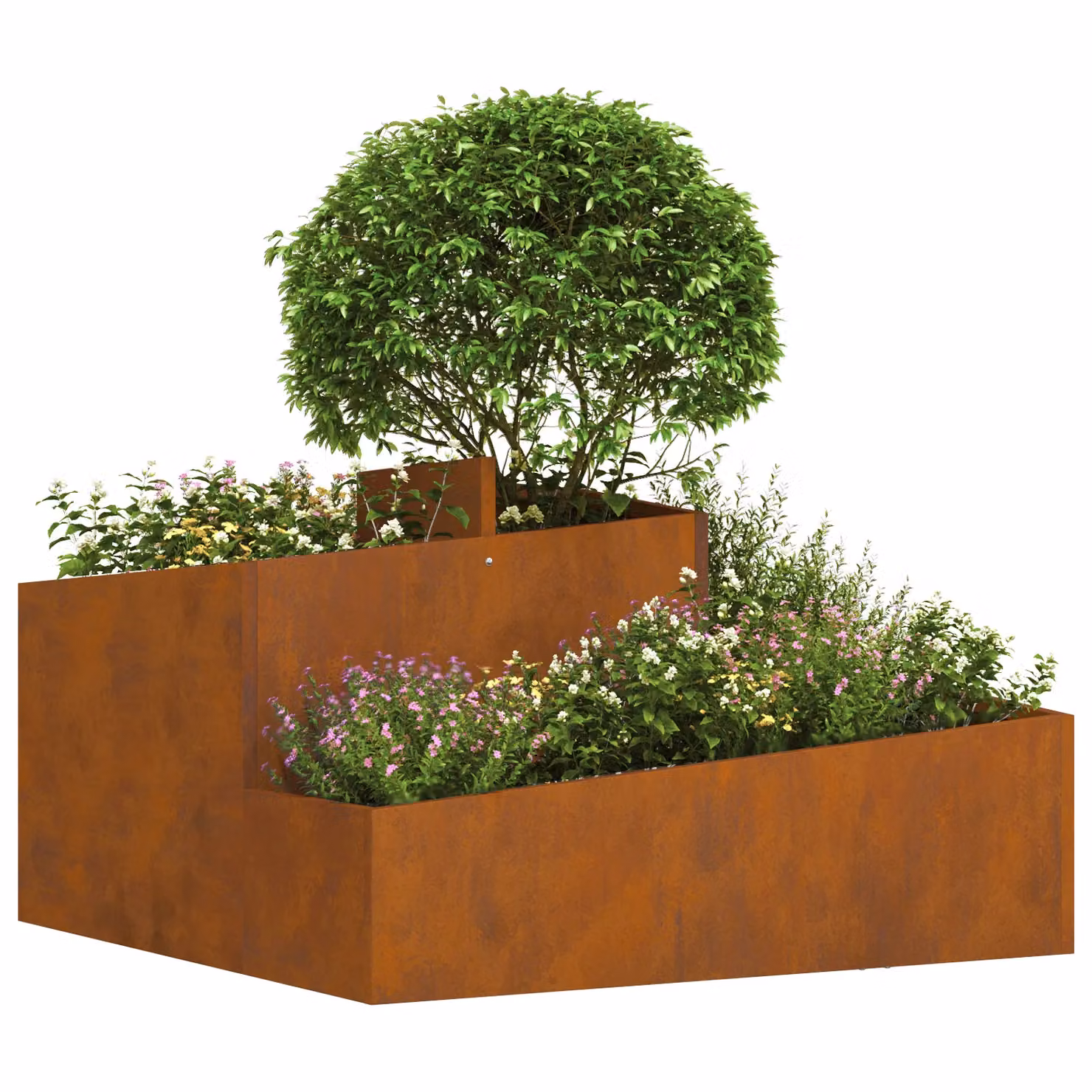 Berkfield Home Brown Weathering Steel Ornamental Garden Planter Tub W: 80 cm, D: 80 cm, H: 50 cm – 3