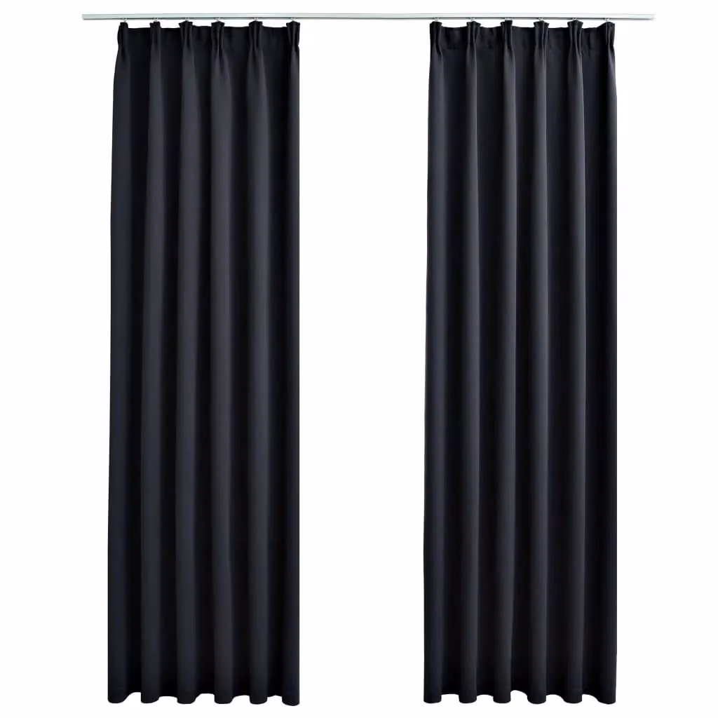 Berkfield Home Blackout Curtains with Hooks, 2 Pack, Black, W: 140 cm, H: 175 cm – 2