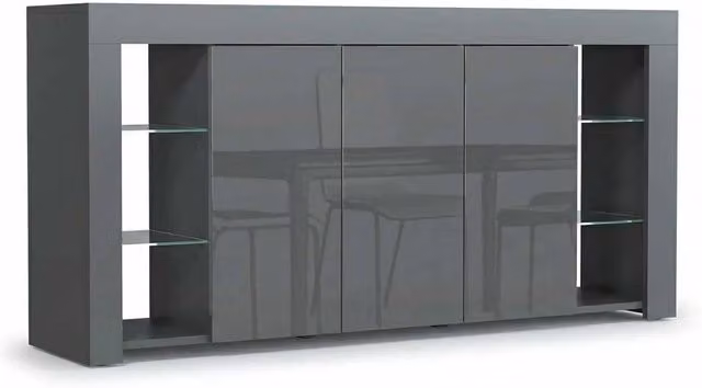 PAWNORA Modern Glossy TV Unit Sideboard Display Cabinet in Grey