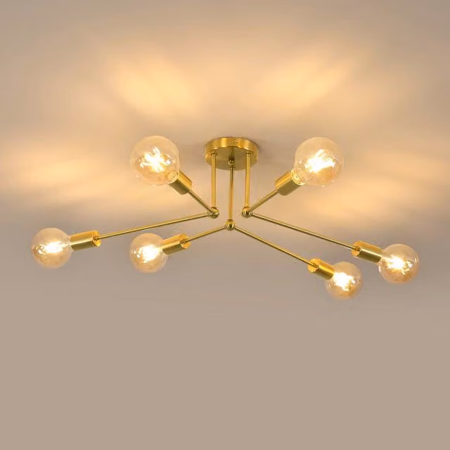 COMELY Industrial Metal Gold Ceiling Chandelier with 6 E27 Lights – 1