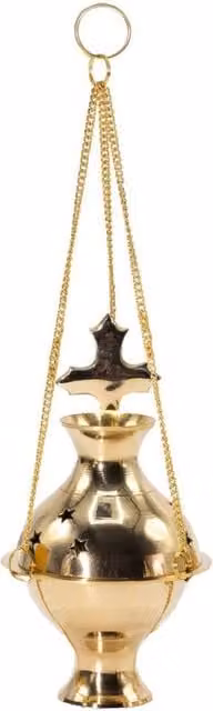 KDMD Gold Hanging Brass Incense Burner with Geometric Cross Design