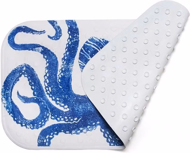 BlissHome Creatures In Bathmat Octopus Blue and White Non-Slip Polyester and Rubber Bath Mat, W: 70 cm, D: 40 cm