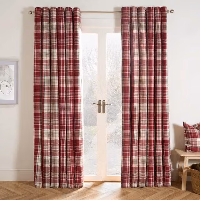 OHS Dorest Woven Check Thermal Blackout Eyelet Curtains, Red